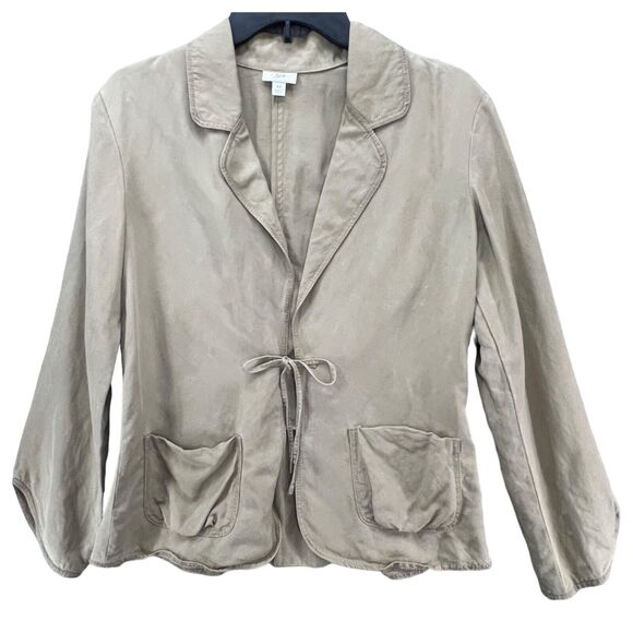 J Jill Blazer Jacket Women XS Tan Tencel Linen Blend Tie Front Coastal Cottage - Picture 1 of 15